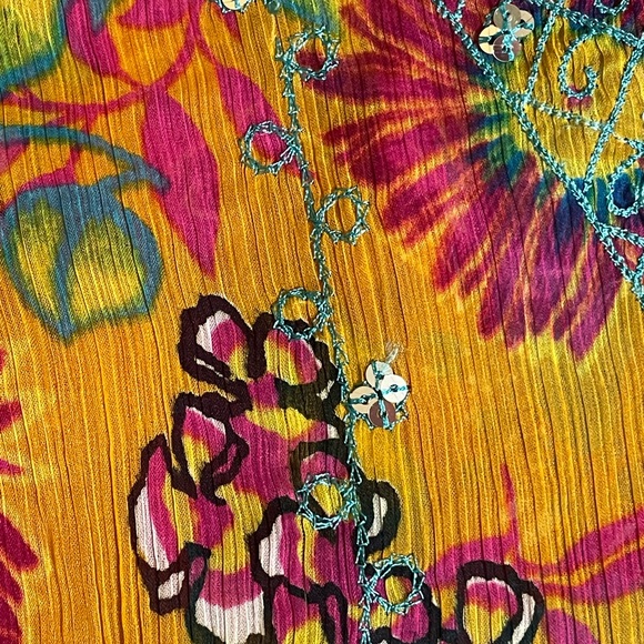 VINTAGE CHARMS Womens Pink Blue Floral Print Embroidered Tunic Size Medium - Picture 6 of 11